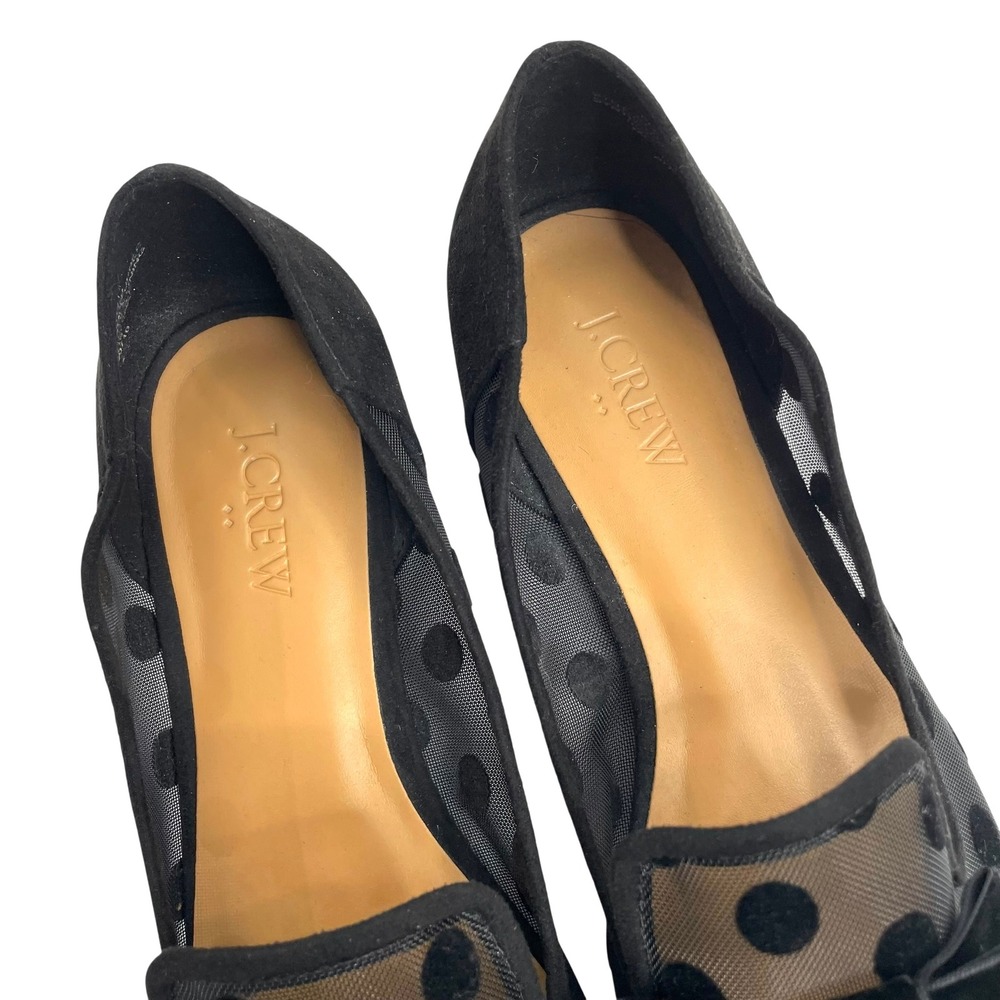 J. Crew Mesh Polka Dot Black Flats Loafers Size 8 velvet bow Pointed Coquette - Picture 5 of 8
